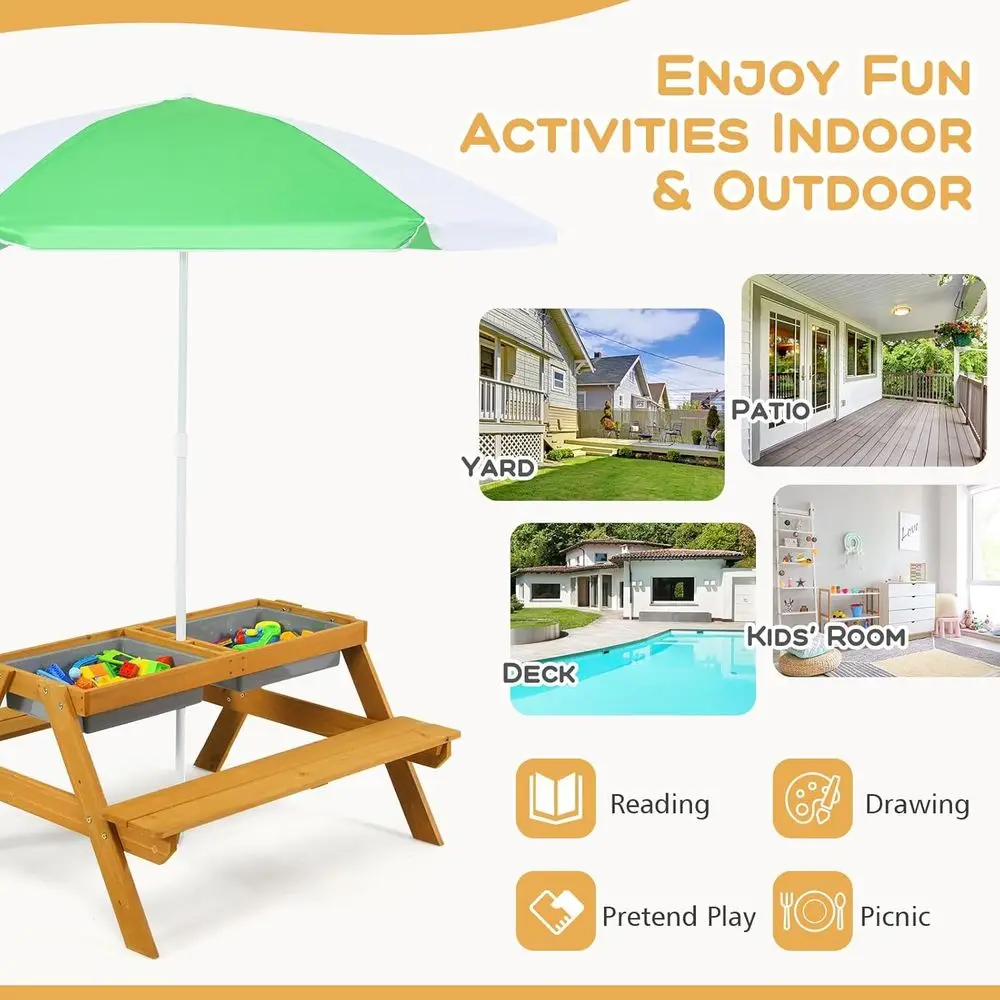 Детский столик-зонтик 3-в-1 с  – обзор и цена Kids Outdoor Picnic Table